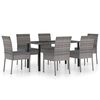 vidaXL 7 pcs conjunto de jantar para jardim vime PE cinzento