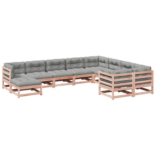 vidaXL 10pcs conj. sof&aacute;s jardim c/ almofad&otilde;es madeira abeto-de-douglas
