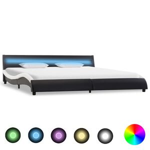 vidaXL Estrutura cama c/ LEDs 180x200cm couro artificial preto/branco
