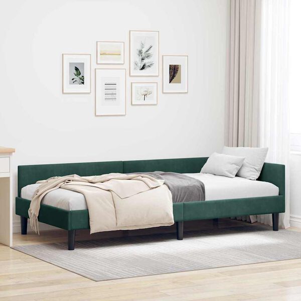 vidaXL Estrutura de Cama de Canto Verde Escuro 90 cm x 200 cm Veludo