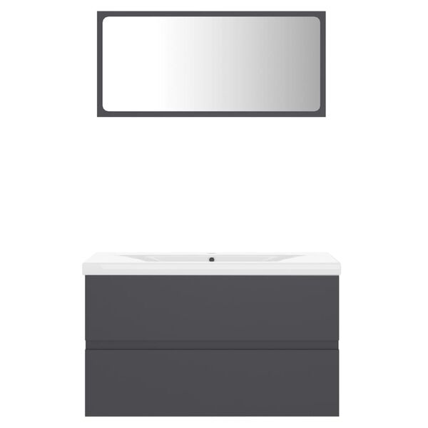 vidaXL Conjunto de móveis de casa de banho contraplacado cinzento