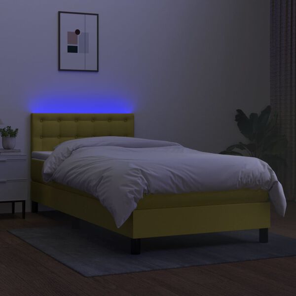 vidaXL Cama box spring c/ colch&atilde;o e LED 100x200 cm tecido verde