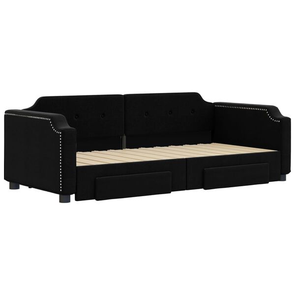 vidaXL Sofá-cama com gavetão e gavetas 90x190 cm tecido preto