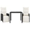 vidaXL 3 pcs conjunto bistr&ocirc; de jardim c/ almofad&otilde;es vime PE preto