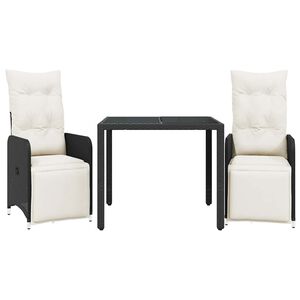 vidaXL 3 pcs conjunto bistr&ocirc; de jardim c/ almofad&otilde;es vime PE preto