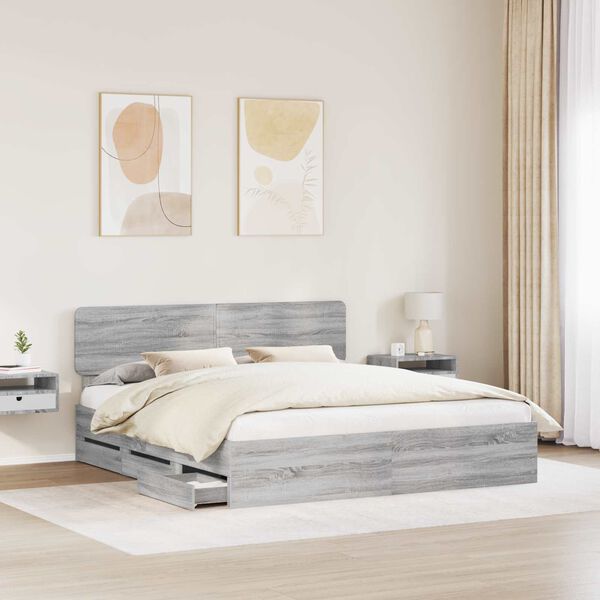 vidaXL Estrutura da Cama com gaveta Cinza Sonoma 200 x 200 cm