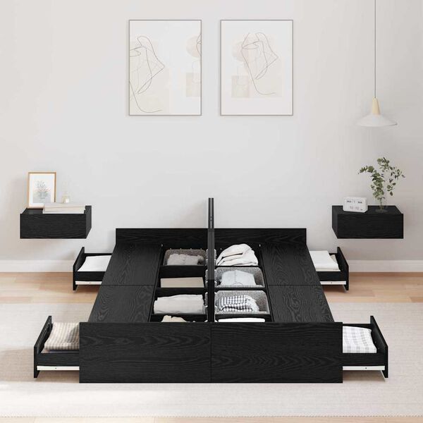 vidaXL Estrado de cama com arruma&ccedil;&atilde;o Carvalho Preto 120 x 200 cm