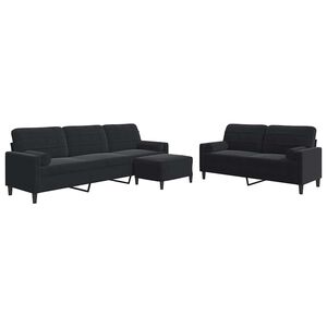 vidaXL 3 pcs conjunto de sof&aacute;s com almofad&otilde;es e rolos veludo preto