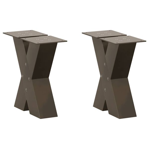 vidaXL P&eacute;s para mesa de centro em formato de X, 2 pe&ccedil;as, a&ccedil;o natural, 30x(30-31) cm, a&ccedil;o