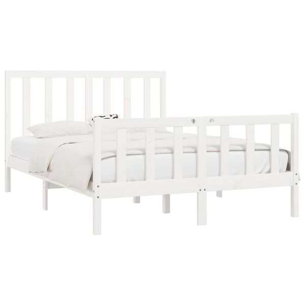 vidaXL Estrutura de cama 140x200 cm madeira maci&ccedil;a branco