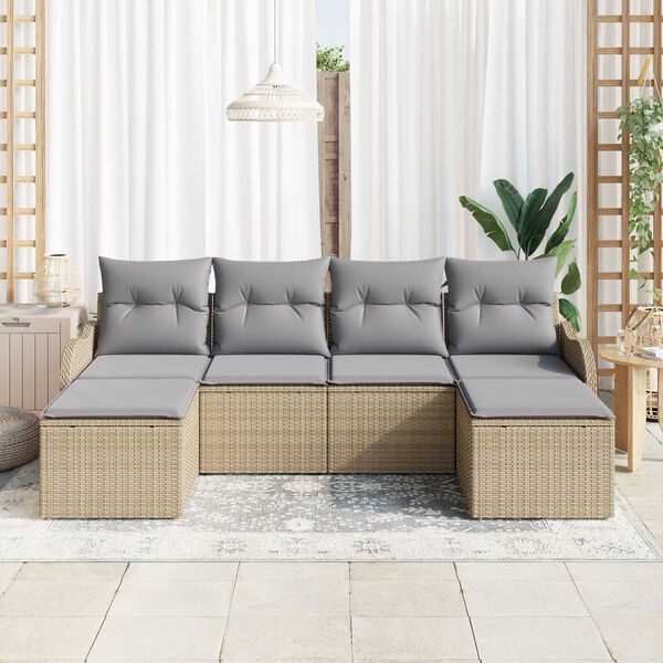vidaXL Conjunto de Sofá de Jardim 6 pcs Bege Rattan Sintético