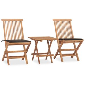 vidaXL 3 pcs conj. jantar dobr&aacute;vel exterior c/ almofad&atilde;o teca maci&ccedil;a