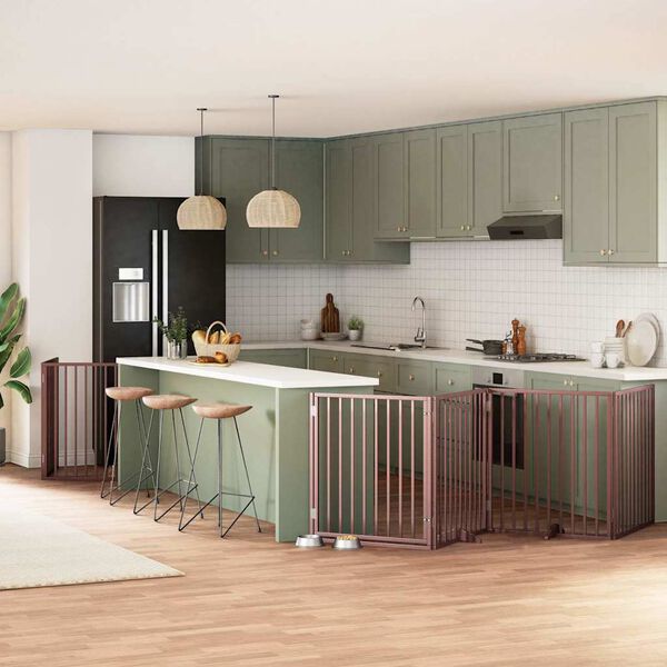 vidaXL Port&atilde;o p/ c&atilde;es c/ porta dobr&aacute;vel 6 pain&eacute;is 480cm &aacute;lamo castanho