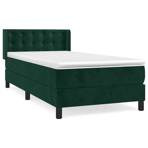 vidaXL Cama com molas/colch&atilde;o 90x200 cm veludo verde-escuro