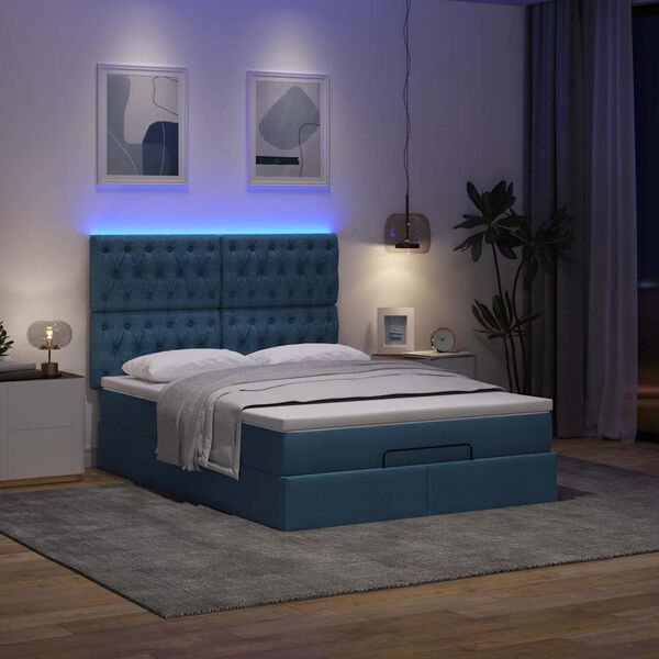 vidaXL Estrutura de cama otomana com colch&atilde;o tecido azul 140x200cm