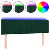 vidaXL Cabeceira cama c/ luzes LED veludo 147x16x78/88 cm verde-escuro