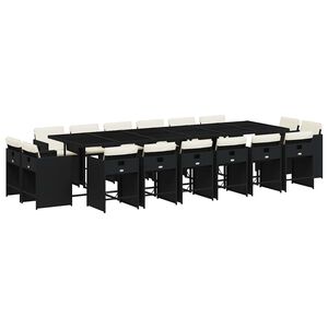 vidaXL 17 pcs conjunto de jantar p/ jardim c/ almofad&otilde;es vime PE preto