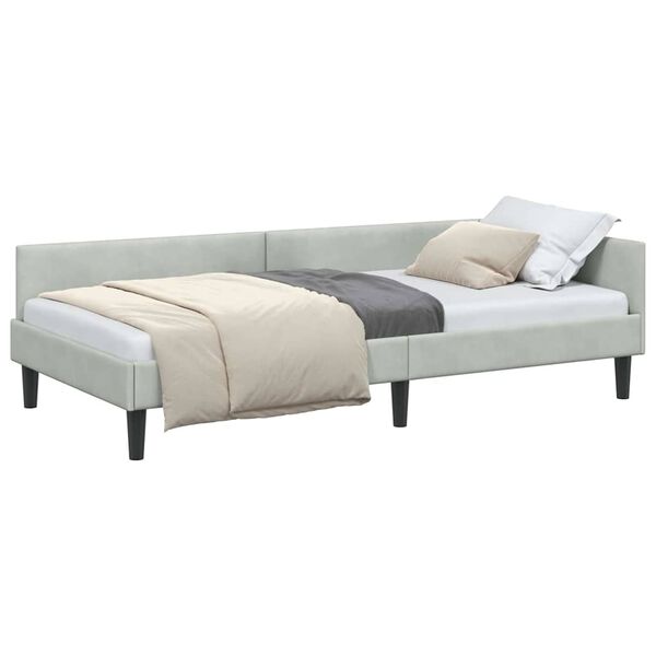 vidaXL Estrutura de Cama de Canto Cinzento-claro 90 cm x 200 cm Veludo