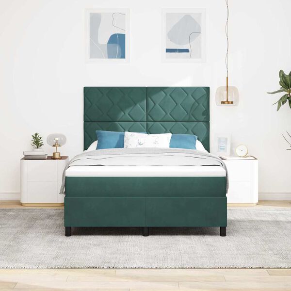 vidaXL Cama Box com colch&atilde;o Verde Escuro 140 x 200 cm Veludo