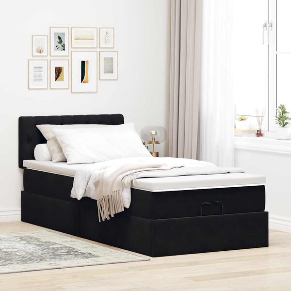 Estrutura de cama otomana vidaXL com colch&atilde;o preto 100x200cm Veludo