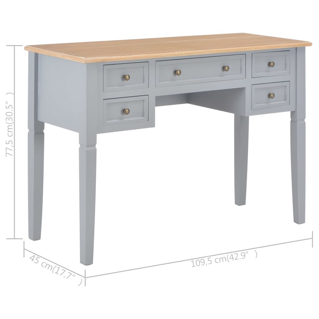 vidaXL Secretária 109,5x45x77,5 cm madeira cinzento