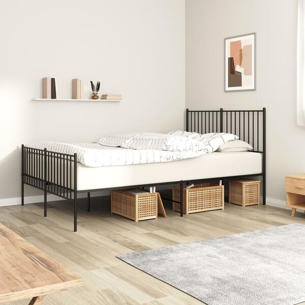 vidaXL Estrutura de cama com cabeceira e p&eacute;s 140x190 cm metal preto