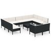 vidaXL 12 pcs conjunto lounge de jardim c/ almofad&otilde;es vime PE preto