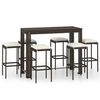 vidaXL 7 pcs conjunto de bar p/ jardim com almofad&otilde;es vime PE castanho