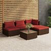vidaXL 5 pcs conjunto lounge jardim c/ almofad&otilde;es vime PE castanho