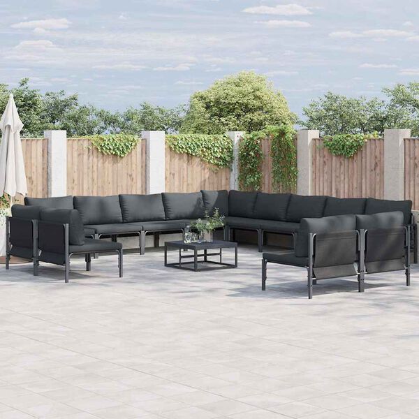 vidaXL Conjunto de Sof&aacute; de Jardim com almofada 13 pcs Preto A&ccedil;o