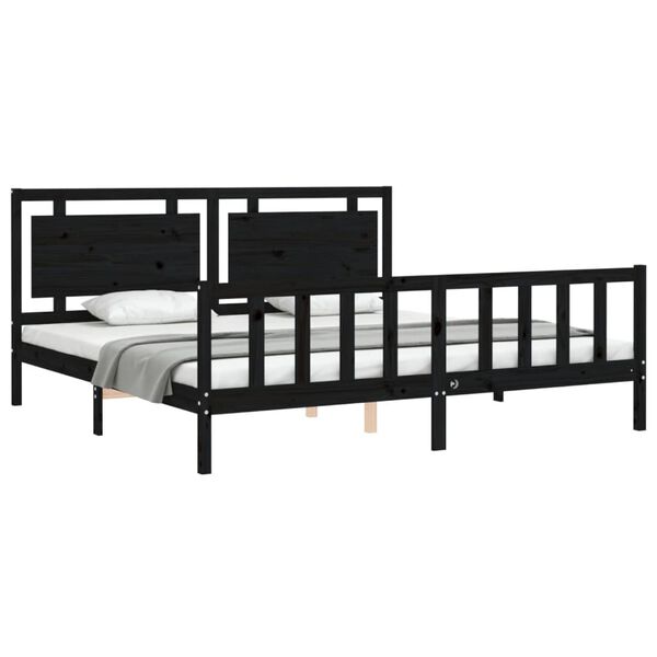 vidaXL Estrutura de cama com cabeceira 200x200 cm madeira maci&ccedil;a preto