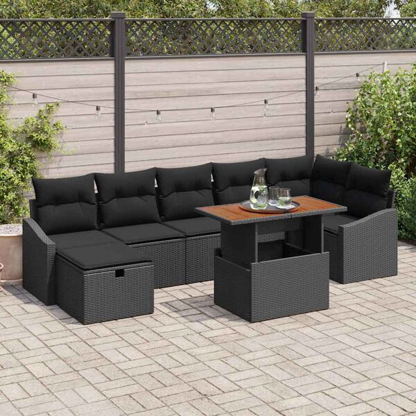 vidaXL Conjunto de Sof&aacute; de Jardim 8 pcs Preto vime PE