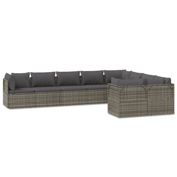 vidaXL 9 pcs conjunto lounge de jardim c/ almofad&otilde;es vime PE cinzento