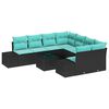 vidaXL Conjunto de Sof&aacute; de Jardim 9 unid. Preto e Turquesa vime PE