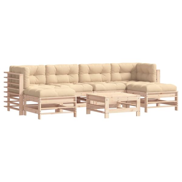 vidaXL 7 pcs conjunto lounge jardim c/ almofad&otilde;es madeira maci&ccedil;a