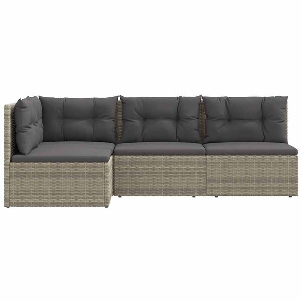 vidaXL 4 pcs conjunto lounge de jardim c/ almofad&otilde;es vime PE cinzento