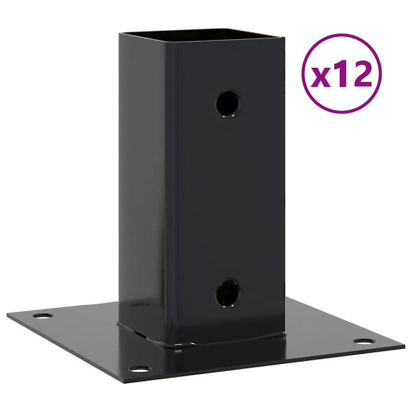 vidaXL Bases de coluna quadradas 12 pe&ccedil;as 61x61 mm a&ccedil;o revestido a p&oacute;