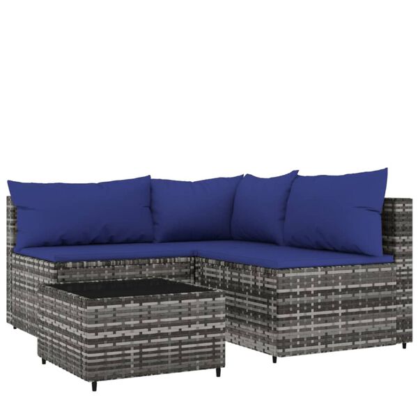 vidaXL 4 pcs conjunto lounge de jardim c/ almofad&otilde;es vime PE cinzento