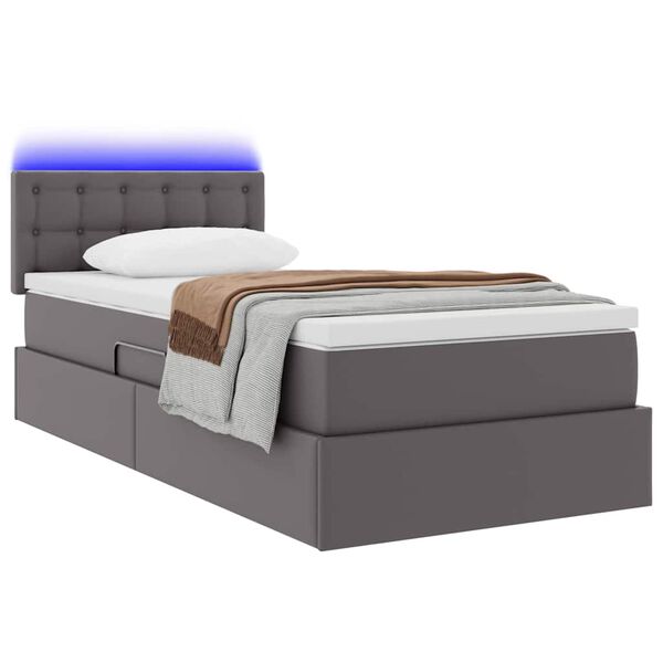 vidaXL Cama com arruma&ccedil;&atilde;o e LED Cinzeto 90 x 200 cm Couro Sint&eacute;tico