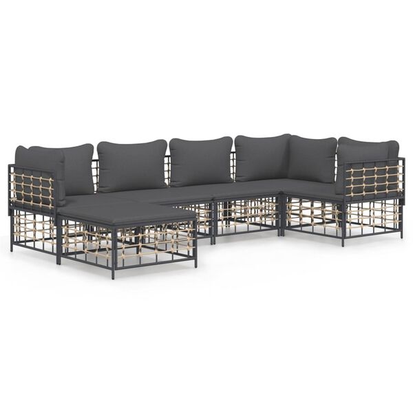 vidaXL 6 pcs conjunto lounge de jardim c/ almofadões vime PE antracite