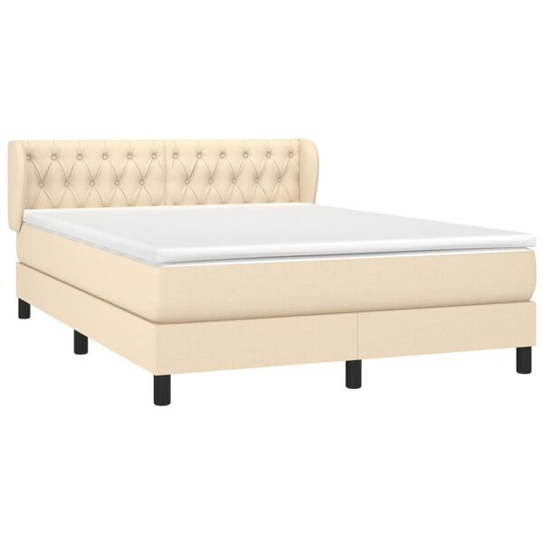 vidaXL Cama com molas/colch&atilde;o 140x200 cm tecido cor creme