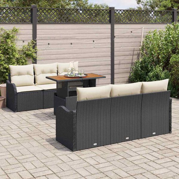 vidaXL Conjunto de Sof&aacute; de Jardim 7 pcs Preto e Creme vime PE