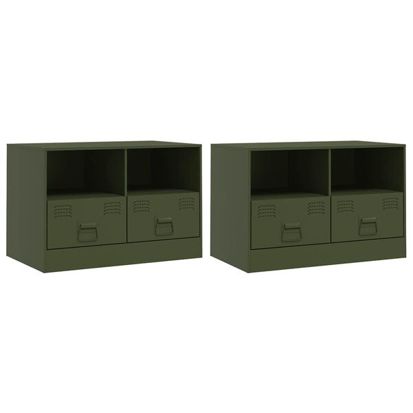 vidaXL Móveis de TV 2 pcs 67x39x44 cm aço verde azeitona