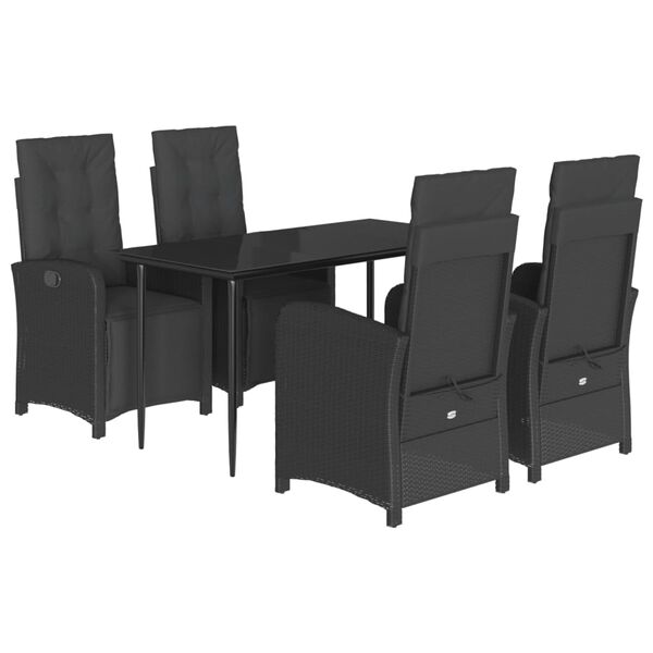 vidaXL 5 pcs conjunto de jantar p/ jardim c/ almofad&otilde;es vime PE preto