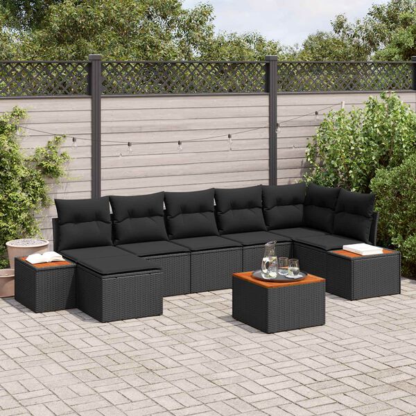 vidaXL Conjunto de Sof&aacute; de Jardim com almofada 8 pcs Preto Polirattan