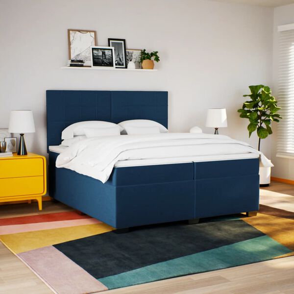 vidaXL Cama com molas/colch&atilde;o 200x200 cm tecido azul