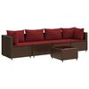 vidaXL 5 pcs conjunto lounge jardim c/ almofad&otilde;es vime PE castanho