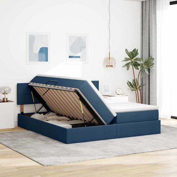 vidaXL Cama com Armazenamento Azul 200 x 200 cm Couro Sint&eacute;tico