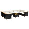 vidaXL 10 pcs conjunto sof&aacute;s de jardim c/ almofad&otilde;es vime PE preto