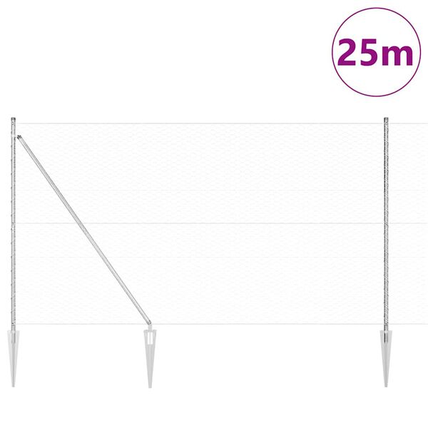 vidaXL Poste de Cerca Prateado 25 x 1,6 m (malha de 36 mm) A&ccedil;o